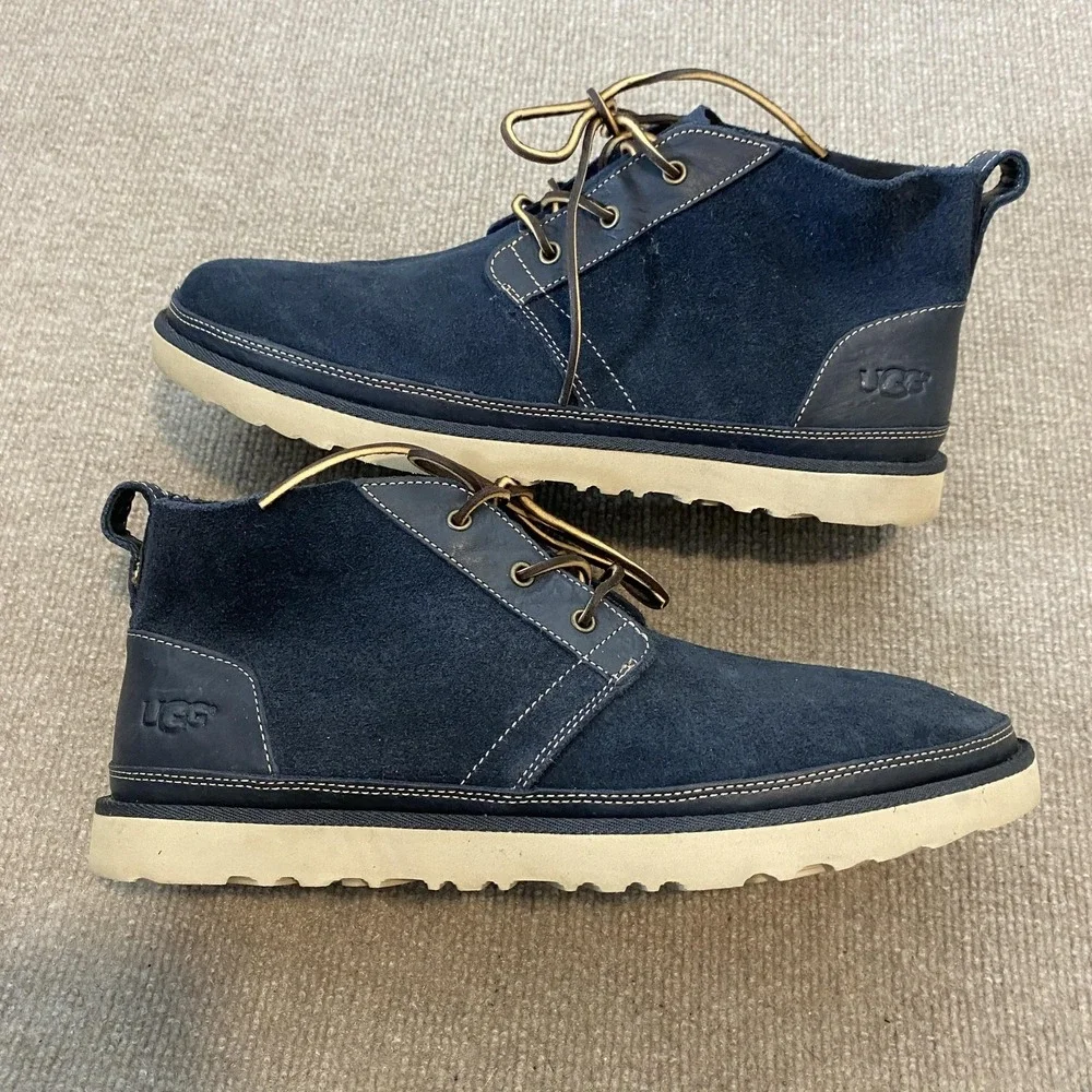 UGG Boots Mens Size 13 Blue Suede Chukka Ankle Lined Casual Winter 1020369